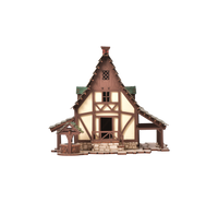 I BUILT IT - Green Gables - Standard Texture - side view - Medieval Peasant Dwelling - 28mm scale miniature - miniature terrain kit - 3D puzzle - DIY - MDF terrain kit - I BUILT IT Miniatures - wooden puzzle - model kit
