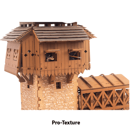 I BUILT IT - The Eyrie - Pro Texture - detailed view - Medieval Castle Guard Tower - 28mm scale miniature - miniature terrain kit - 3D puzzle - DIY - MDF terrain kit - I BUILT IT Miniatures - wooden puzzle - model kit
