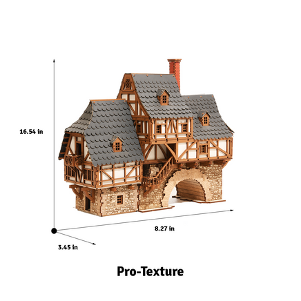 I BUILT IT - Fawlty Manor - Pro Texture - Dimensions - Medieval Row House - 28mm scale miniature - miniature terrain kit - 3D puzzle - DIY - MDF terrain kit - I BUILT IT Miniatures - wooden puzzle - model kit