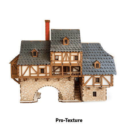 I BUILT IT - Fawlty Manor - Pro Texture - front view - Medieval Row House - 28mm scale miniature - miniature terrain kit - 3D puzzle - DIY - MDF terrain kit - I BUILT IT Miniatures - wooden puzzle - model kit