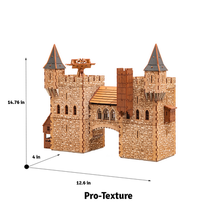 I BUILT IT - The Rook - Pro Texture - Dimensions - Medieval Castle Tower - 28mm scale miniature - miniature terrain kit - 3D puzzle - DIY - MDF terrain kit - I BUILT IT Miniatures - wooden puzzle - model kit