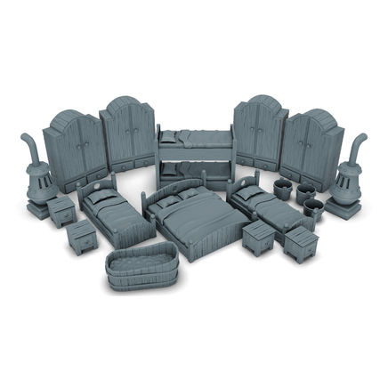 28mm Bedroom Collection - 3D Printed, Tabletop Miniatures Games - Fantasy Terrain