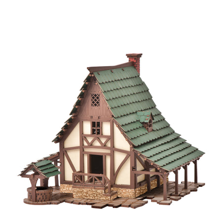 I BUILT IT - Green Gables - Pro Texture - side view - Medieval Peasant Dwelling - 28mm scale miniature - miniature terrain kit - 3D puzzle - DIY - MDF terrain kit - I BUILT IT Miniatures - wooden puzzle - model kit