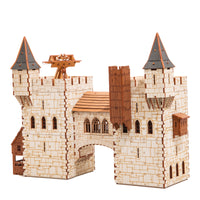 I BUILT IT - The Rook - Standard Texture - side view - Medieval Castle Tower - 28mm scale miniature - miniature terrain kit - 3D puzzle - DIY - MDF terrain kit - I BUILT IT Miniatures - wooden puzzle - model kit
