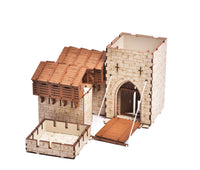 I BUILT IT - The Barbican - Standard Texture - disassembled view - Castle Gatehouse - 28mm scale miniature - miniature terrain kit - 3D puzzle - DIY - MDF terrain kit - I BUILT IT Miniatures