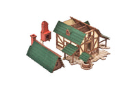 I BUILT IT - Green Gables - Pro Texture - disasembled view - Medieval Peasant Dwelling - 28mm scale miniature - miniature terrain kit - 3D puzzle - DIY - MDF terrain kit - I BUILT IT Miniatures - wooden puzzle - model kit