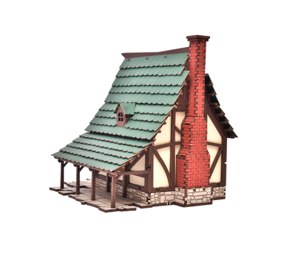 I BUILT IT - Green Gables - Pro Texture - back view - Medieval Peasant Dwelling - 28mm scale miniature - miniature terrain kit - 3D puzzle - DIY - MDF terrain kit - I BUILT IT Miniatures - wooden puzzle - model kit